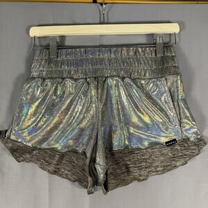 Koral Shorts Womens Small Silver Holographic Metallic Running Dolphin Hem USA